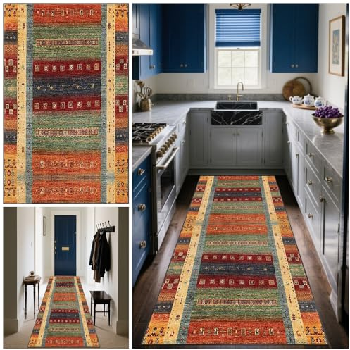 Läufer Teppich Flur Teppichläufer Flur Lang Küchenläufer 90 x 180 cm Schmutzfangmatte Innen Rutschfeste Maschinen Waschbare Fußmatte Küchenteppich Läufer für Küche Schlafzimmer Wohnzimmer Eingang
