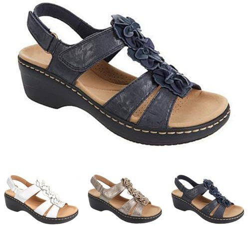 Sandali ortopedici da donna estivi comodi con zeppa a punta aperta, sandali da spiaggia casual alla moda da donna traspiranti spessi, A blu scuro., 35 EU