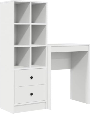 vidaXL Schreibtisch mit Schubladen mit Regal mit Speicher 2 pcs Weiß, Moderner Schreibtisch, robuster Arbeitsplatz, praktisches Möbelstück für Zuhause, ideal zum Arbeiten