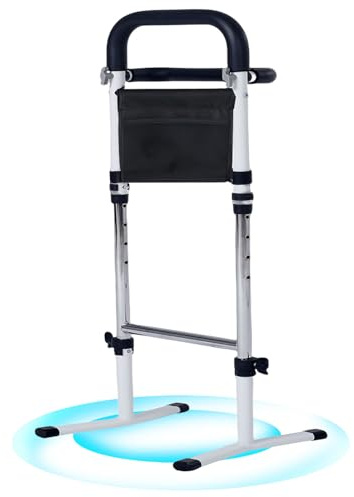 Aufstehhilfe Sofa mit Anti-Rutsch-Füße und Seitliche Armlehnen,Gehhilfe für Senioren mit Aufbewahrungstasche für Bett,Badezimmer,Toilette 75-91CM,Belastbar 136 KG,Stabile Stahlkonstruktion (Regulär)