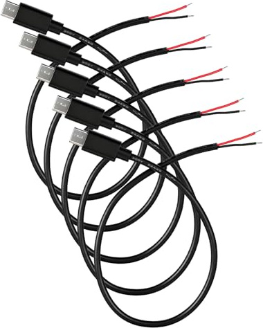 Zelphvt 5 Stück 30cm 22AWG Micro USB Stecker Pigtail Stromkabel 5V 3A USB-C-Stecker auf 2-Poligen Blanken Draht Offenes Ende USB DIY Ladekabel Ladeverlängerung für LED-Leuchten Fans