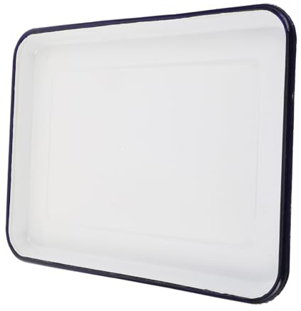 DECOMELODY Vintage Enamel Baking Tray Rectangle Oblong White Groove Retro Fruit Plate and Cake Baking Sheet for Home Oven and Camp Use