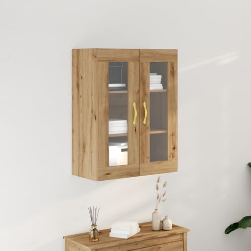 ZQQLVOO Artisan Eiche Buffet Sideboard mit Glastüren für Esszimmer oder Wohnzimmer, Massives Eichenholz Design mit Stauraum, Modernes Landhaus Sideboard in Warmbraun