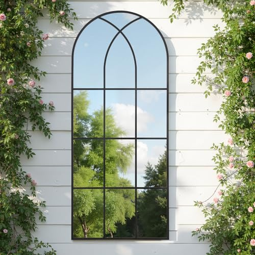 Reflix Bogenspiegel, 76 x 180 cm, Ganzkörperspiegel für Garten, Außenbereich, Antik-Stil, Gothic-Stil, mit Aluminiumrahmen, für Flur, Wohnzimmer, Schlafzimmer, Eingangsbereich, Schwarz
