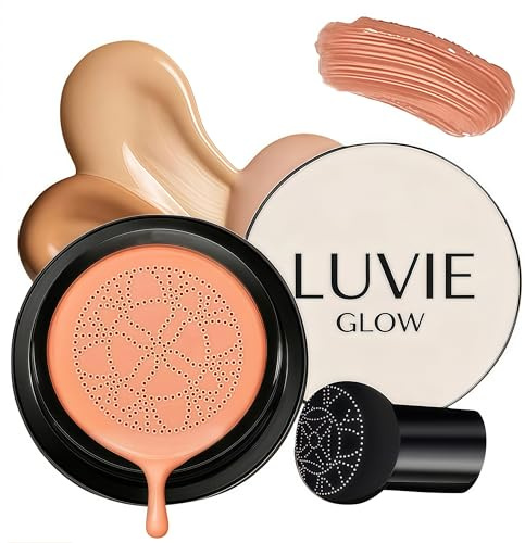 Luvie Glow Foundation Cushion, Mushroom Head Air Cushion CC Cream, Luvie Glow Foundation Full Coverage, Even Skin Tone for All Skin Types, Moisturizing Concealer Brighten Long-Lasting (Brunet brown)