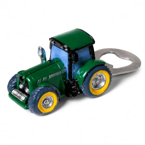 Topshop24you Flaschenöffner Poly/Metall 4 x 8,5 cm Grüner Traktor Motiv | Für gängige Kronkorken (Bier & Softdrinks); Küche/Bar/Grillabend/Party; Metalleinsatz, griffige Polyfigur