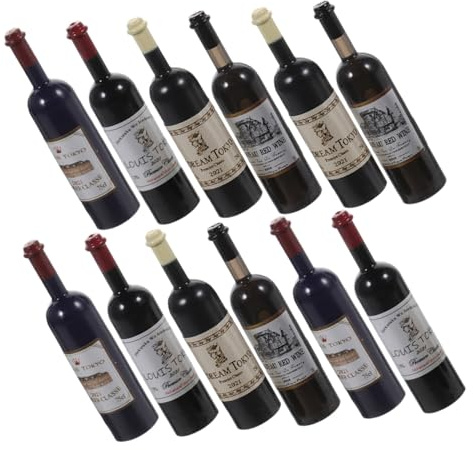 HONITANO Lot de 12 Mini Bouteilles de Vin Rouge en Plastique, Décorations Miniatures pour Maison de Poupée, 4 Couleurs Assorties, Accessoires Créatifs pour Jeux et Loisirs