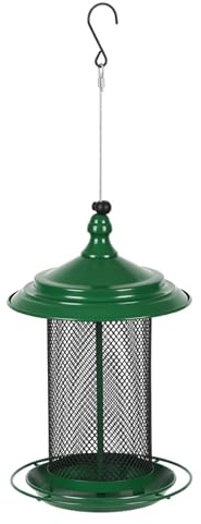 XAGMODSHN Eichhörnchensicheres Vogelfutterhaus für den Außenbereich, Metallkonstruktion, Futteröffnungen, wetterfestes Dachdesign für Finken Vogelfutterhaus