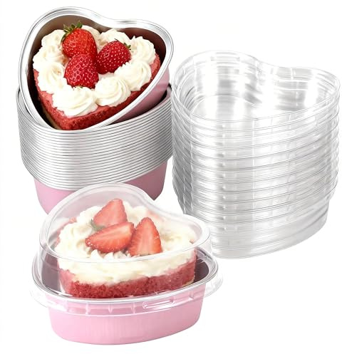 24Pcs Heart-Shaped Mini Cake Baking Tins with Lids, Reusable Aluminum