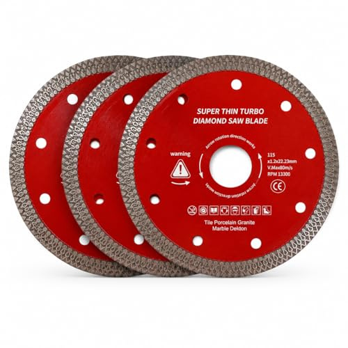 115mm Diamond Cutting Discs 3 Pack Turbo Mesh Diamond Blade for Porcelain Tile Ceramic Granite Marble 4.5 Inch Angle Grinder Disc