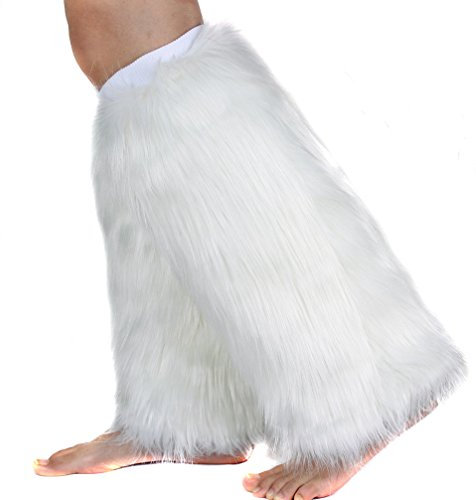 Faux Fur Leg Warmer,Warm Fuzzy Leg Warmer Boot Cuff Cover for Party Costumes, White, one szie fit S to M