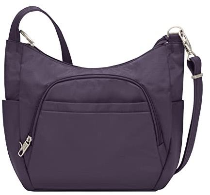 Travelon Classic Crossbody Bucket Bag Anti-Theft,Purple,14 X 11.5 X 3