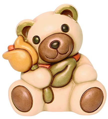 THUN® - Orso Teddy Oliver Medio con Tulipano Giallo - Animali Soprammobili da Collezione - Ceramica - I Classici