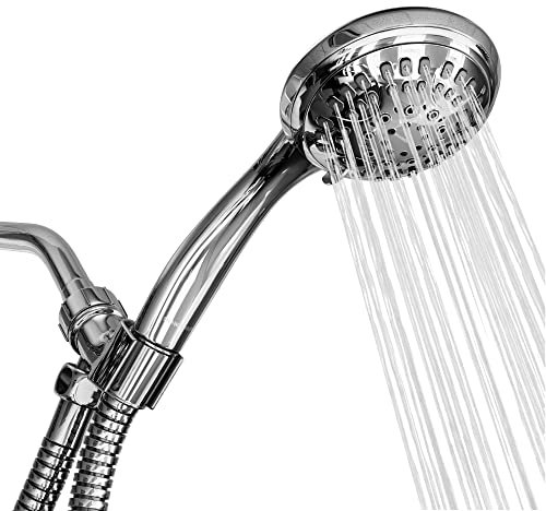 ShowerMaxx, Luxury Spa Series Pommeau de douche à main 6 réglages de pulvérisation 11,4 cm, tuyau en acier inoxydable extra long, imisez votre douche avec pommeau de douche en finition chrome poli