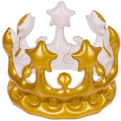 Aufblasbare Krone Gold, 23 cm, Kostümzubehör Karneval, Accessoire für Prinzessin, König, JGA, Geburtstagskrone, Goldene Geschenkidee, für Geburtstagskinder, Partydekoration, Spaß und Unterhaltung