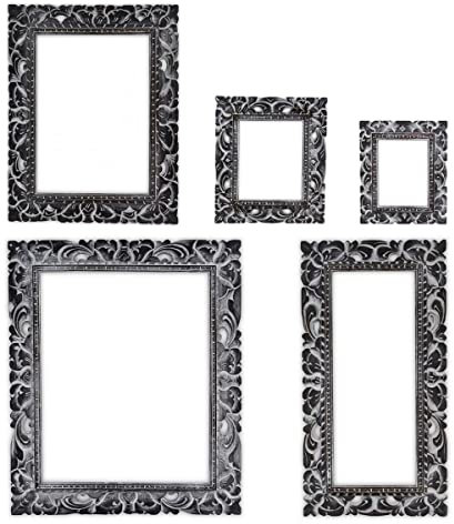 Oriental Galerie Rustikaler Bilderrahmen aus Holz Foto Rahmen Schnitzerei Wand Deko Ohne Glas, Farbe:Schwarz W/W, Größe:20x25 cm
