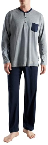 Ceceba Herren Pyjama, langarm, Baumwolle, Single Jersey, navy, gestreift