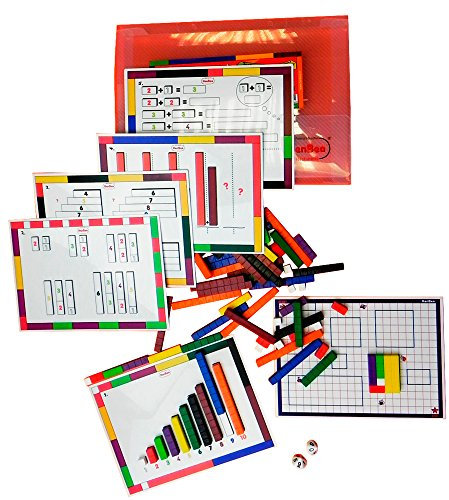 HenBea 948 - Regletas CUISENAIRE, 6 Tarjetas Doble Cara de Actividades y 186 Regletas CUISINIERE para enseñanza matematica (sumar, restar, Dividir, multiplicar)
