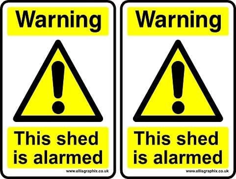 Ellis Graphix 2 x Self Adhesive Warning this Shed is Alarmed Sign, Warning Sign 100 x 150 mm