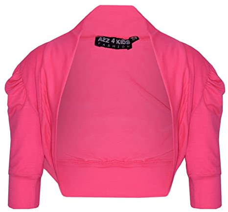 New Kids Girls Ruched Sleeve Stylish Shrug Bolero Cropped Cardigan 2 3 4 5 6 7 8 9 10 11 12 13 Years Neon Pink
