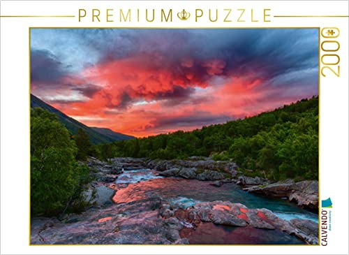 CALVENDO Puzzle Sehnsucht Norwegen - Brennender Sonnerungang am Svåne Fluss 2000 Teile Puzzle quer | Lege-Größe cm Foto-Puzzle für glückliche Stunden
