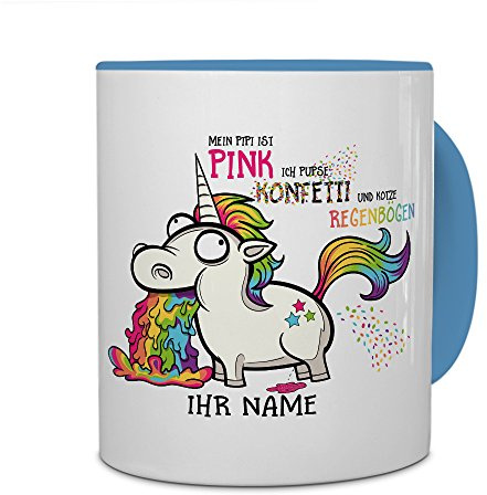 printplanet® Tasse mit Namen personalisiert - Motiv Einhorn individuell gestalten - Farbvariante Hellblau