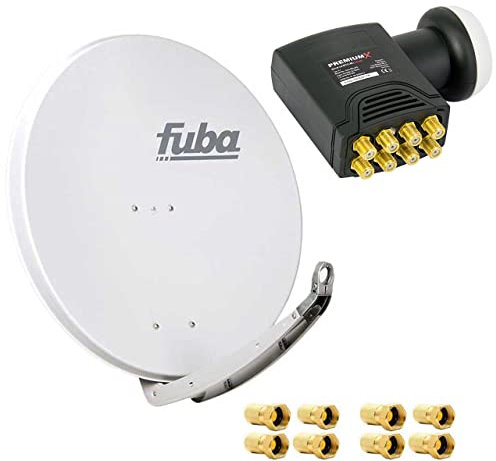 Fuba DAA 850 G Satanlage Set Aluminium Satellitenschüssel in Grau HDTV 3D 4K Premium X Deluxe Octo LNB 1 Sat für 8 Teilnehmer