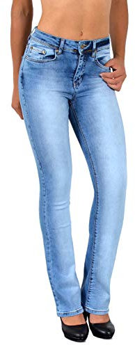 ESRA Damen Bootcut Jeans High Waist Hose Stretch L30 Übergröße B700 Blue 38