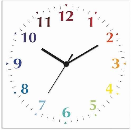 ARTLAND Wanddeko Wanduhr ohne Tickgeräusche Alu Funkuhr 30x30 cm Quadratisch Lautlos 12 Ziffern Farbig Schlichtes Design Weiß S7KI