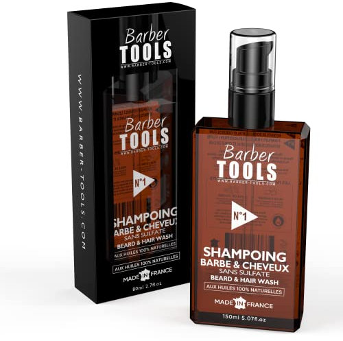 Shampoing à barbe et cheveux SANS SULFATE - 150ml à base Huile d'argan et Huile de Jojoba | Pour l'entretien et le soin de barbe - FABRIQUE EN FRANCE ✮ BARBER TOOLS ✮