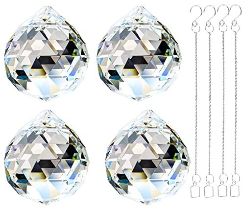 Adwikoso 4 colgantes de cristal de 40 mm con forma de prisma de cristal para ventanas, atrapasueños de Feng Shui, decoración de ventanas del hogar (40 mm, 4)