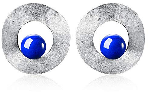 ✦ Geschenke für Frauen ✦Springlight Naturedelstein Minimalistischer Stil Ungleichmäßige Runde Baumelnde Ohrstecker Ohrringe Silber 925 Schmuck Damen Jugendweihe Geschenke Mädchen.(Silver-Lapis)