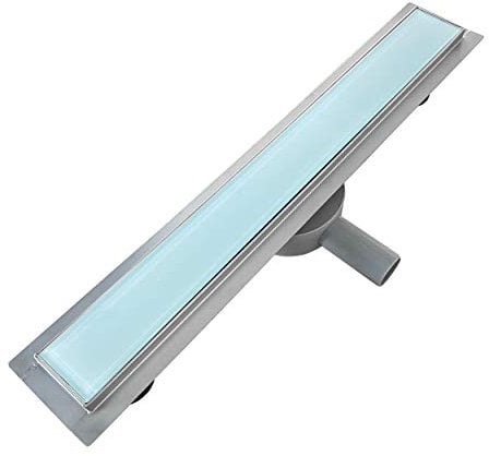 Duschrinne 90 cm Bodenablauf Duschablauf aus Edelstahl sehr flach - Siphon 360 Grad beweglich - Größen 50cm – 120cm Model B3 Glas Weiß