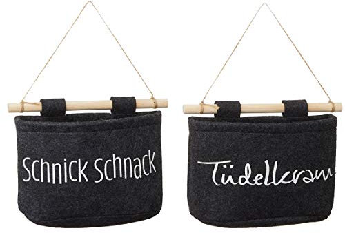 Bada Bing 2er Set Filztasche Aufbewahrungsbox ANTHRAZIT Filz Spruch Ca. 18 x 15 x 7 cm Türhänger Deko Trend Zum Hängen 50