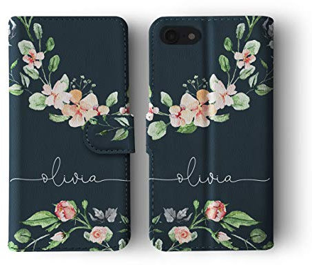 Tirita Personalised Initials Custom Wallet Leather Flip Phone Case Cover Compatible with iPhone 12 Mini Beautiful Splash Color Pink Green Floral