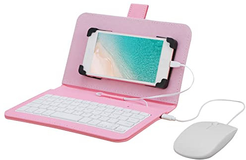 Soapow Portable Type- C Wired Keyboard Mouse Set with Leather Cove for Mobile Phones