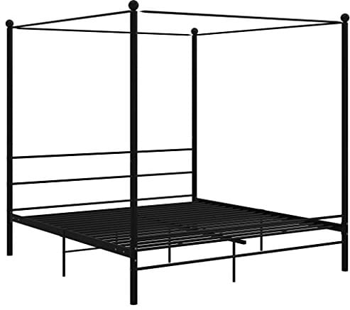 vidaXL Himmelbett Metallbett Bett Doppelbett Bettrahmen Bettgestell Lattenrost Schlafzimmermöbel Schlafzimmerbett Schwarz Metall 180x200cm