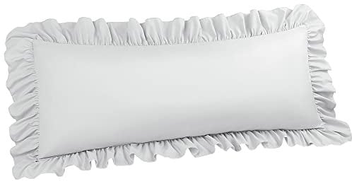 PiccoCasa Soft Microfiber Plain Bolster Pillowcase with Decorative Ruffle and Envelope Closure Full Body Pillow Case Cover Light Grey 20x48 (4ft)