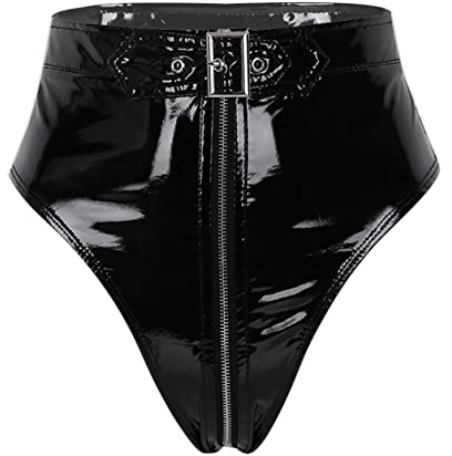 TSSOE Damen Ouvert Slip Wetlook Hotpants mit Reißverschluss Lack Leder String Tanga Höschen Frauen Sexy Dessous Unterwäsche Gogo Outfits Clubwear