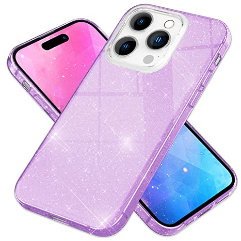 NALIA Glitzerhülle für iPhone 14 Pro Max - Hülle, Lila | Partikel fest im Material eingeschlossen, 3-Schicht-Schutzaufbau mit Hardcase-Kern, Erhöhter Kamerarand, SHINEPOP