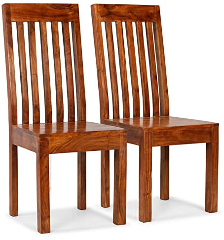 Gecheer 2er Set Massivholz Esszimmerstuhl mit Hohe Rückenlehne | Holzstuhl Essstuhl, Massives Akazienholz mit Sheesham-Finish 43 x 43 x 104 cm Braun