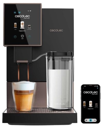 Cecotec Kompakte Superautomatische Kaffeemaschine mit Wifi Cremmaet Compactccino Connected Black Rose. 1350W, 19 Bar, TFT-Bildschirm und APP, Mahlwerk, Milchtank 400 ml und 1 Liter Wasser