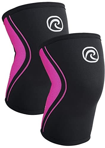 Rehband Rodillera Vendaje Fuerza Sport, Rodillera para Cross Fit & Entrenamiento Pesado Fabricada en Neopreno de 5 mm, Unisex, Color:Rosa - 1 Par, Talla:M