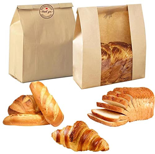 Large Paper Bread Bags for Homemade Sourdough-Bread Packaging Bag for Gifting, Label Seal Sticker Included Pack of 25(13.7x8.2x3.5 inch)