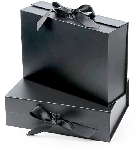 2Pack Large Gift Box 31x22x10cm - Black Luxury Premium Present Box with Magnetic Lid & Silk Ribbon, Specially Designed for Holidays Wedding Birthday Anniversaries Gift Packaging