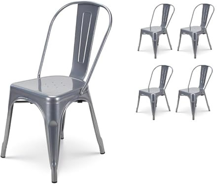 Kosmi - Chaise en métal gris argenté Style industriel - Aspect Brillant
