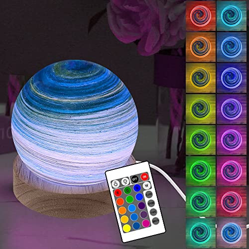 YATOSEEN 3D Planet Nachtlicht, 16 Farben LED Aurora Stimmungslicht Tischlampe Astronomie Ornament mit Fernbedienung und Holzsockel, Einzigartige und Coole Geschenke für Erwachsene und Kinder