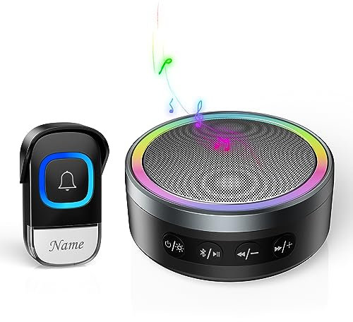 TECKNET Funkklingel mit tragbarer RGB Bluetooth Lautsprecher, IP66 Funkklingel wasserdicht außen haustür Set, Kabellose Türklingel mit BT5.2 und HiFi Stereo, 60 Klingeltönen, 400M Funk Reichweite