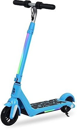 KHHK Elektroroller Kinder ab 6-12 Jahre, einstellbare Höhe und Geschwindigkeit, mit LED-Anzeige und LED-Leuchten, geeignet als EIN Elektro Scooter Geschenk für Kinder und Jugendliche (Blau