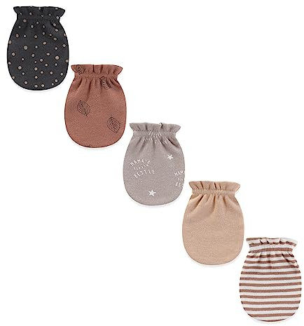 Ecojoy Neugeborenes Baby elastische Scratch Mitten 5 Pcs Tiny Baby Junge und Mädchen Handschuhe Scratch Mits 0-6 Monate, braun